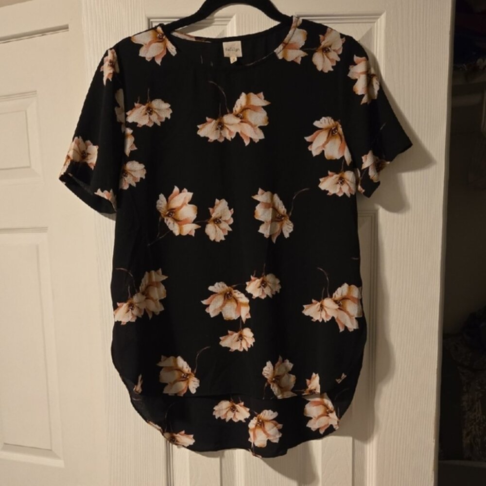 Kaileigh Black And Floral High Low Shirt